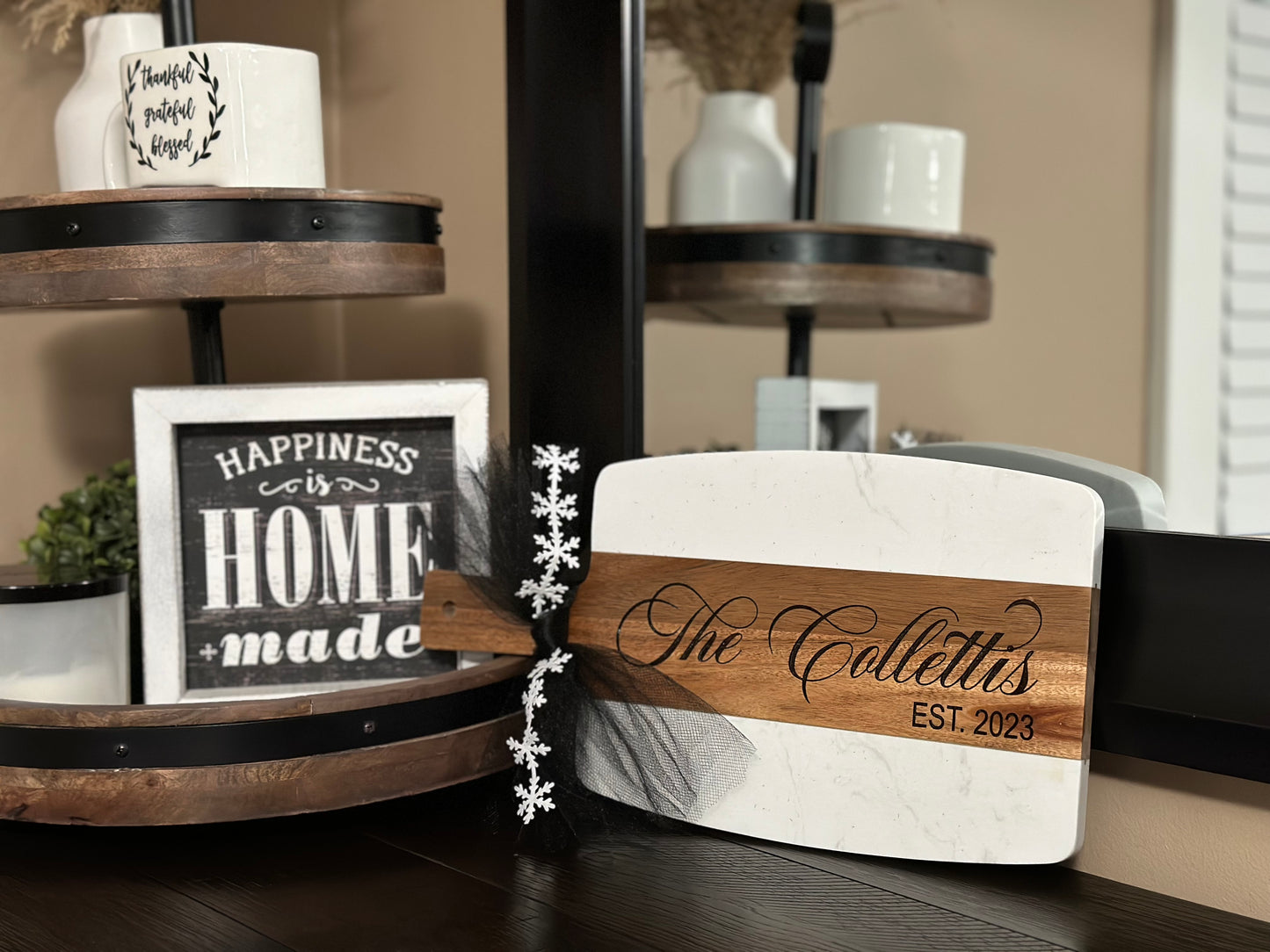 Acacia & Marble Serving Board with handle