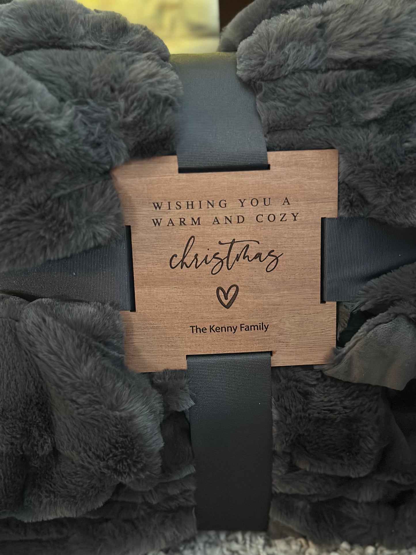 Cozy blankets with personalized tag