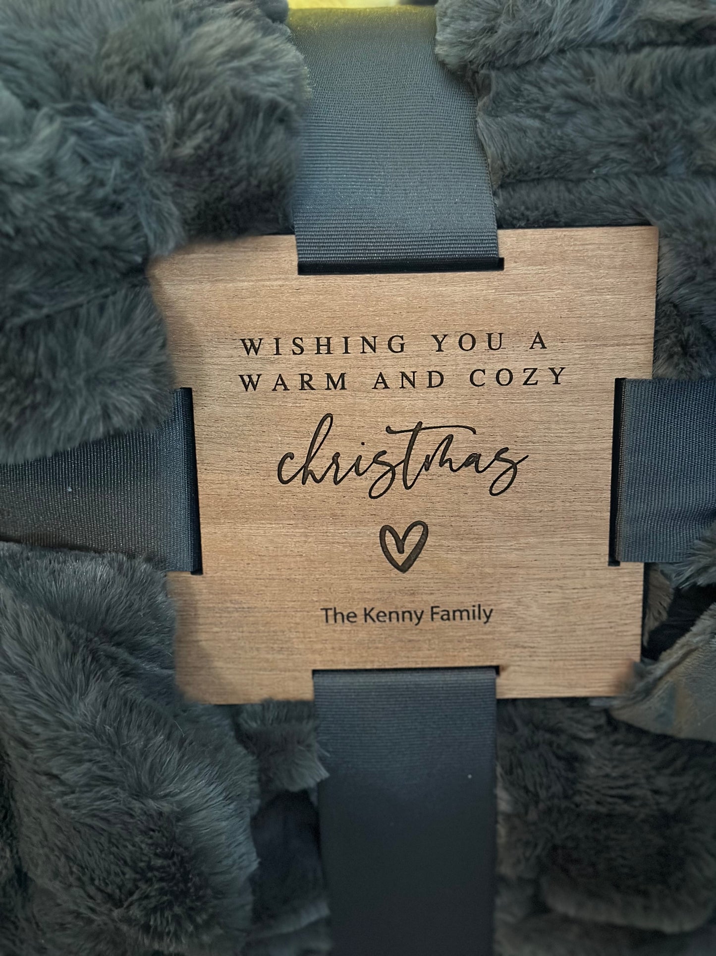 Cozy blankets with personalized tag